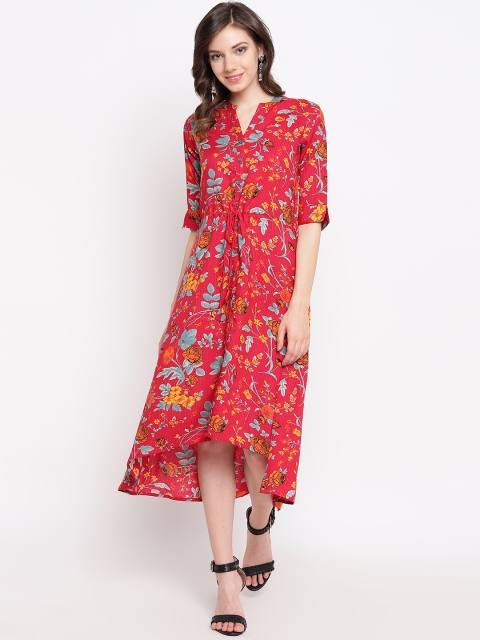 

Rangriti Women Red & Blue Floral Print A-Line Dress