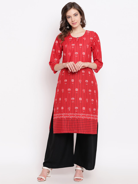 

Rangriti Women Red & Black Floral Print Straight Kurta