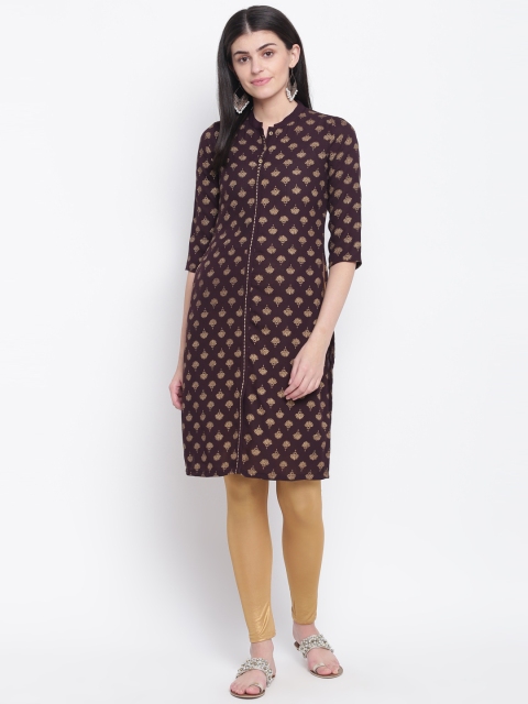 

Rangriti Women Coffee Brown & Golden Printed Straight Kurta