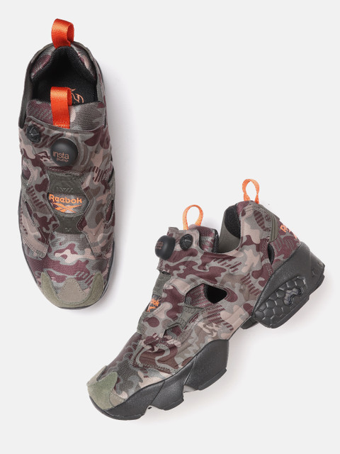 

Reebok Classic Unisex Green & Coffee Brown Printed Insta Pump Fury OG Slip-On Sneakers