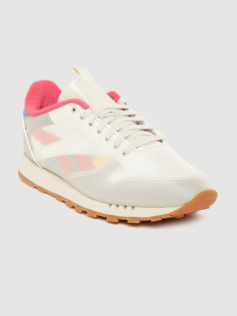 

Reebok Classic Men White & Coral Pink Leather Sneakers