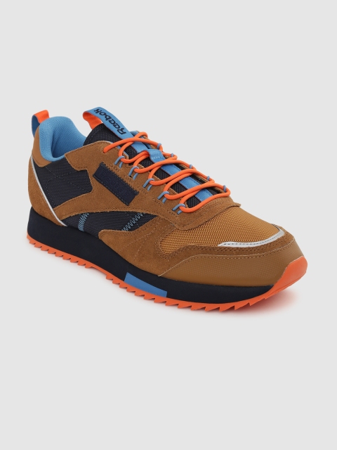 

Reebok Classic Men Tan Brown & Navy Blue Colourblocked Leather Ripple Trail Sneakers