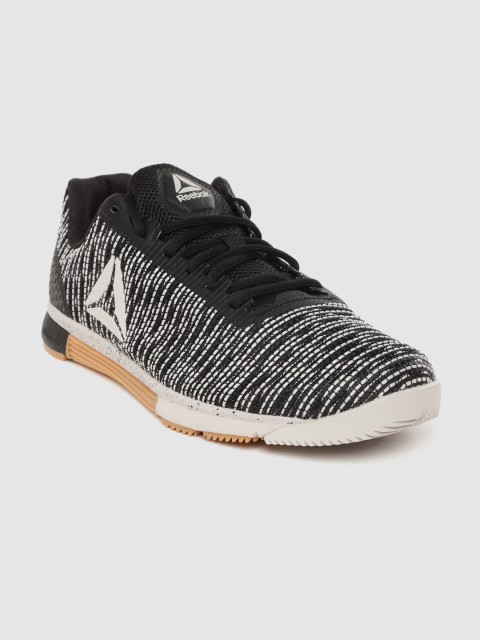 

Reebok Men Black & White Speed Flexweave Striped Training Shoes
