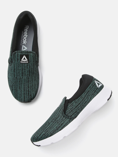 

Reebok Men Green & Black Woven Design Stride Slip On LP Running Shoes