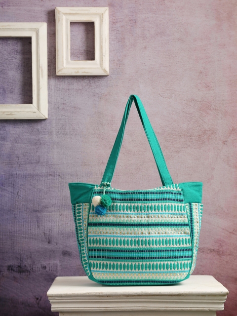 

ALII AND ALIIZEY Sea Green & Off-White Self Design Shoulder Bag