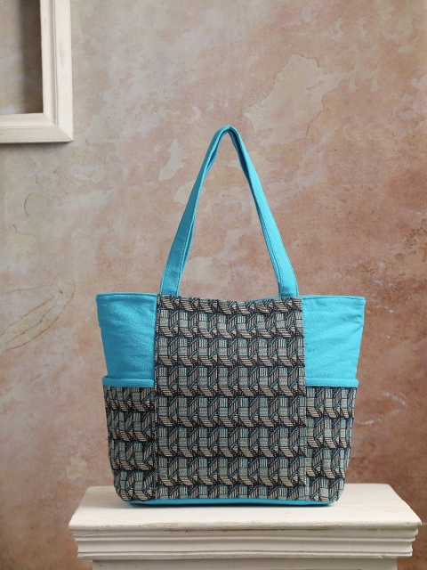 

ALII AND ALIIZEY Blue Self Design Tote Bag