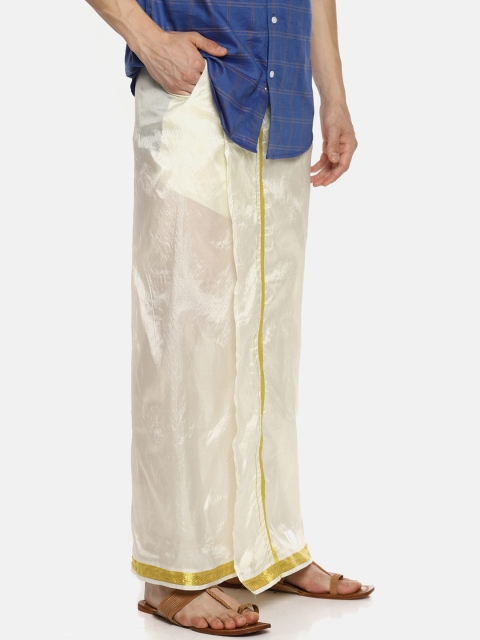 

Sethukrishna Men Cream-Coloured Solid Readymade Dhoti