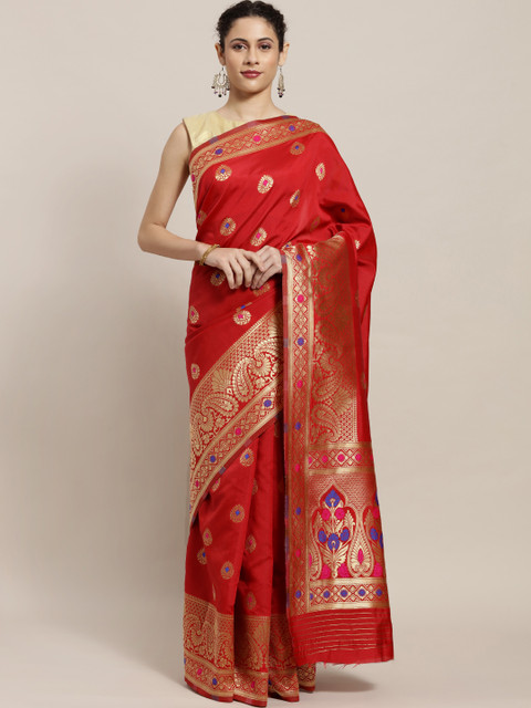 

Sugathari Red Woven Design Polycotton Saree