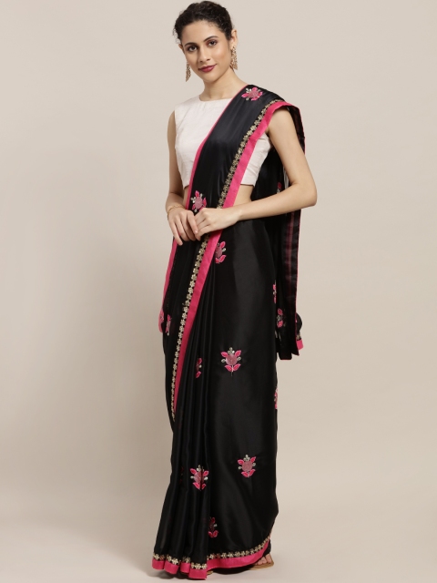 

Sugathari Black Embroidered Poly Georgette Saree