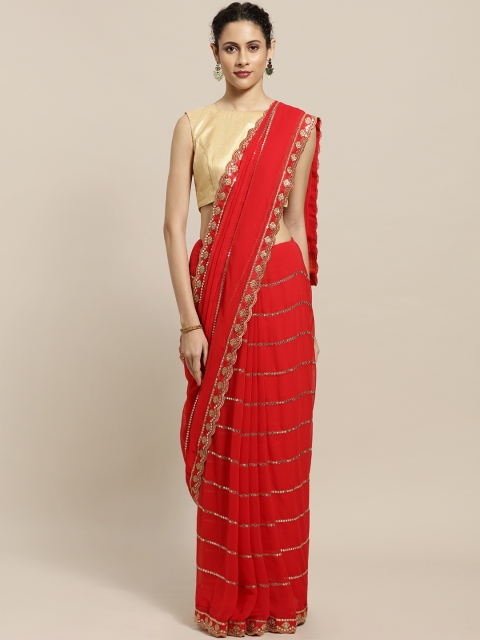 

Sugathari Red Striped Poly Georgette Saree