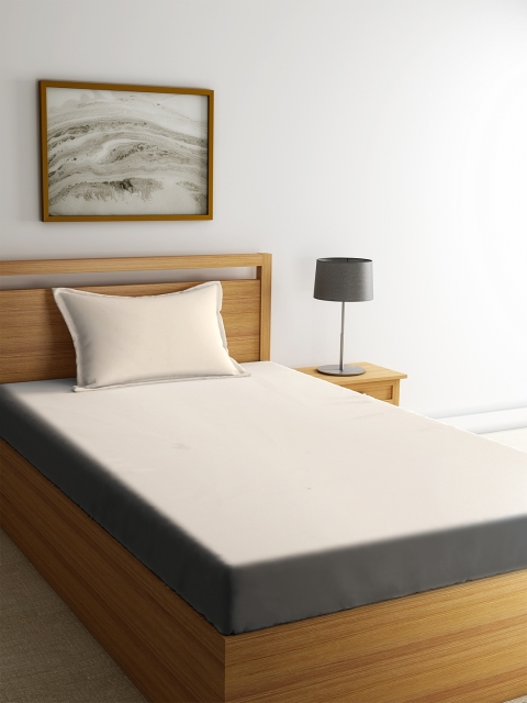 

SPACES Off-White Solid 300 TC Cotton 1 Single Bedsheet with 1 Pillow Cover