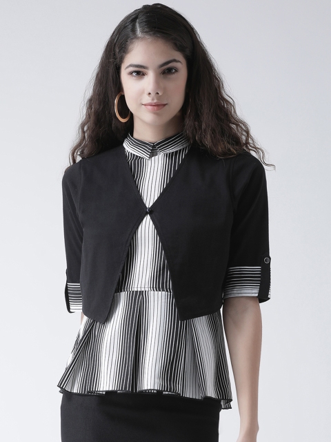 

Texco Women Black Striped Peplum Top