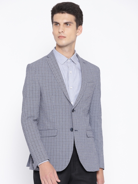 

Blackberrys Men Grey & Black Checked Single-Breasted Slim Fit Smart Casual Blazer