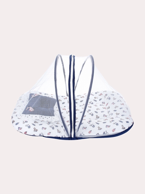 

Superminis Kids Blue & White Printed Cotton Bedding With Mosquito Net