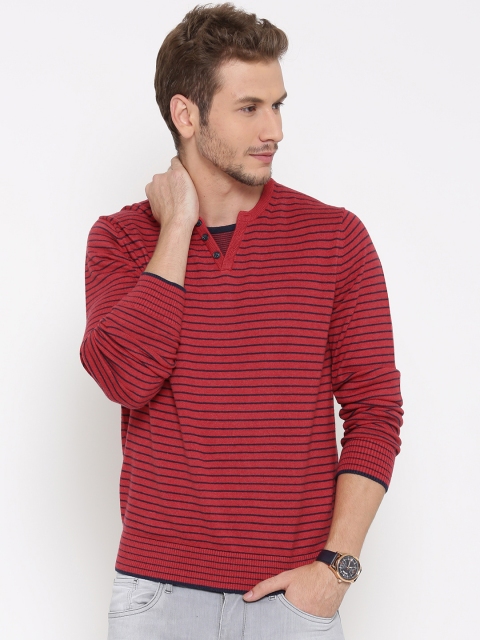 

Tommy Hilfiger Men Red & Navy Striped Sweater