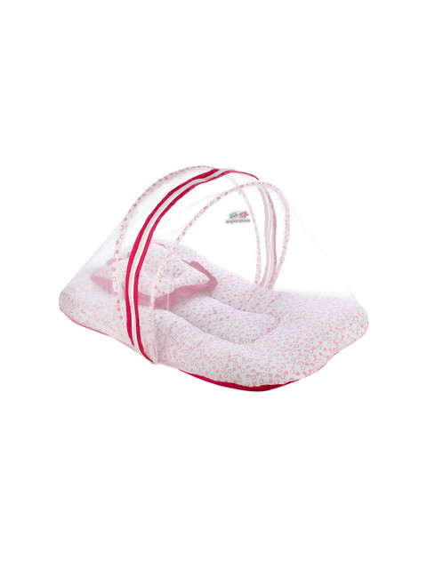 

Superminis Kids Pink & White Printed Cotton Bedding With Mosquito Net