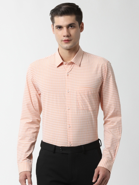 

Peter England Men Peach-Coloured Slim Fit Checked Formal Shirt