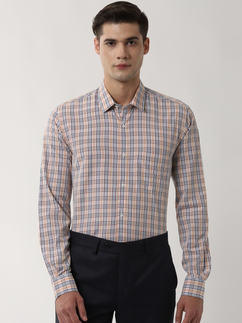 

Peter England Men Beige Regular Fit Checked Formal Shirt