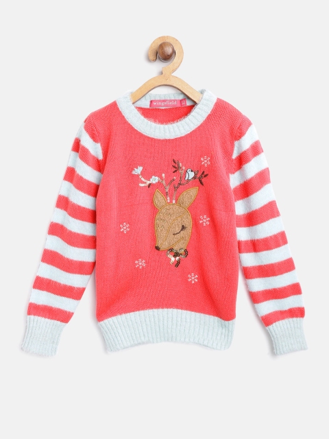 

Wingsfield Girls Coral Pink & Blue Applique Detail Sweater