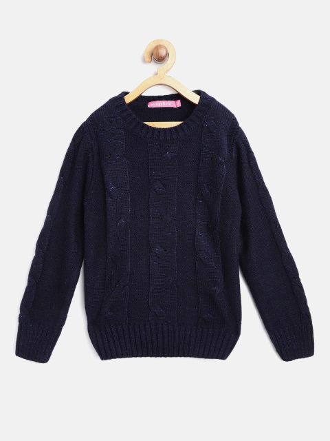 

Wingsfield Girls Navy Shimmer Cable Knit Sweater, Navy blue