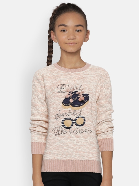 

Wingsfield Girls Pink & White Self-Design Sweater