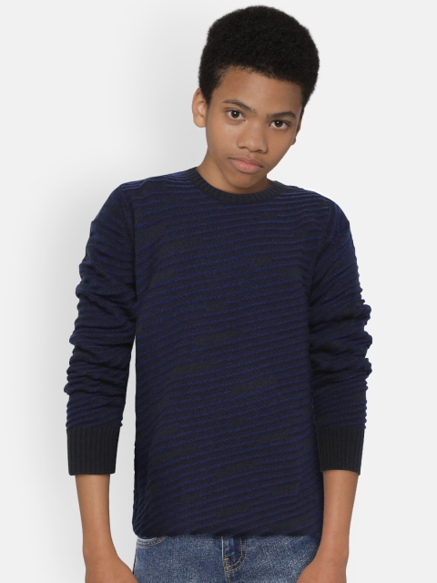 

Wingsfield Boys Navy Blue Self-Striped Sweater