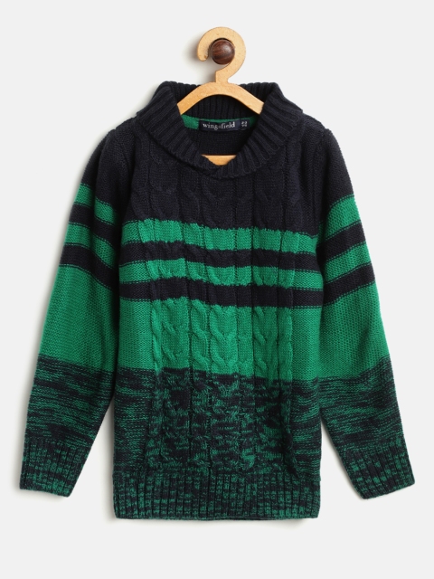 

Wingsfield Boys Navy Blue & Green Cable Knit Self Design Sweater