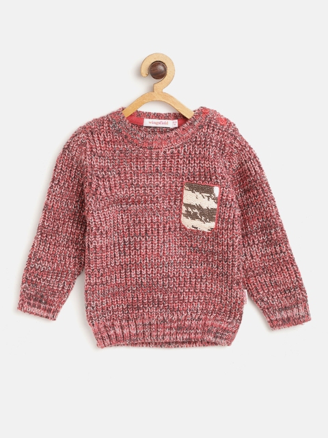 

Wingsfield Girls Red & Black Self Design Pullover