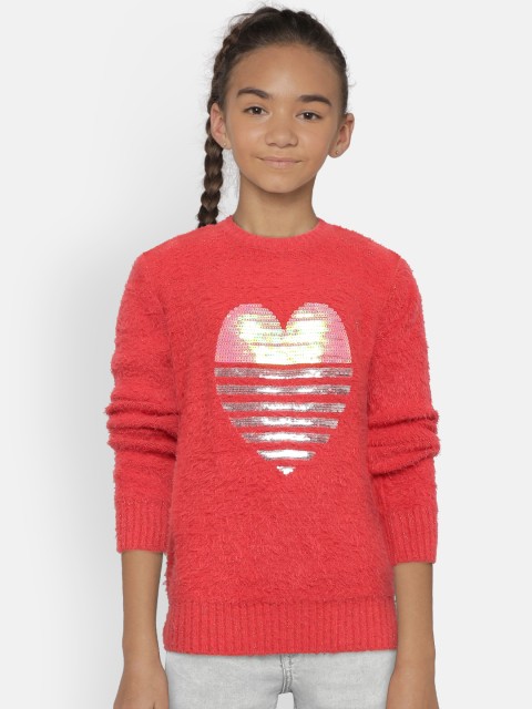 

Wingsfield Girls Coral Pink Sequinned Fuzzy Sweater