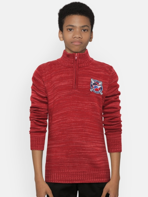 

Wingsfield Boys Red Self-Design Sweater