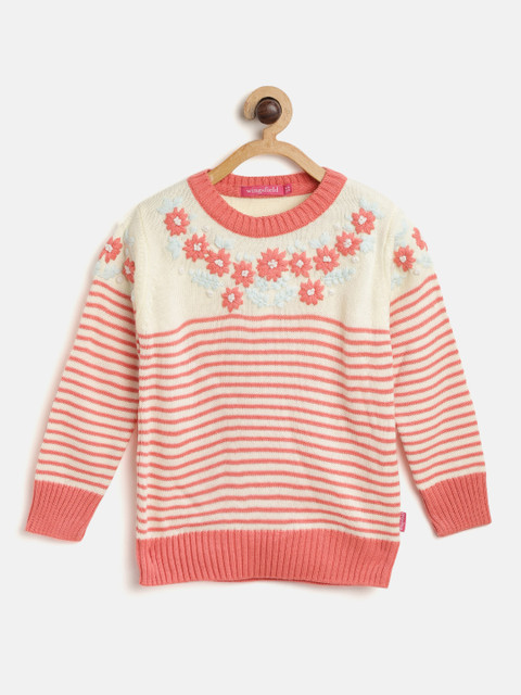 

Wingsfield Girls Coral Orange & Off-White Striped Sweater