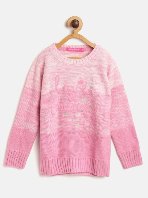 

Wingsfield Girls Pink & White Self Design Sweater