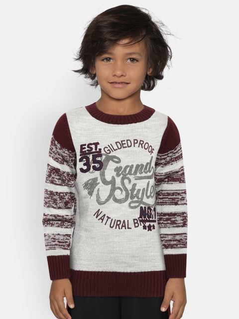 

Wingsfield Boys Grey Melange & Burgundy Printed Pullover