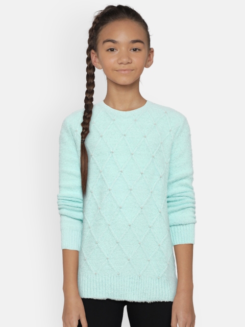 

Wingsfield Girls Blue Self-Design Sweater