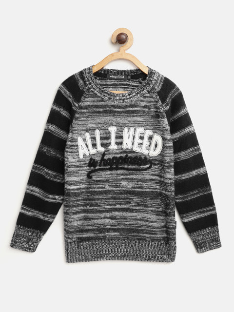 

Wingsfield Boys Navy Blue & Off-White Self-Design Sweater