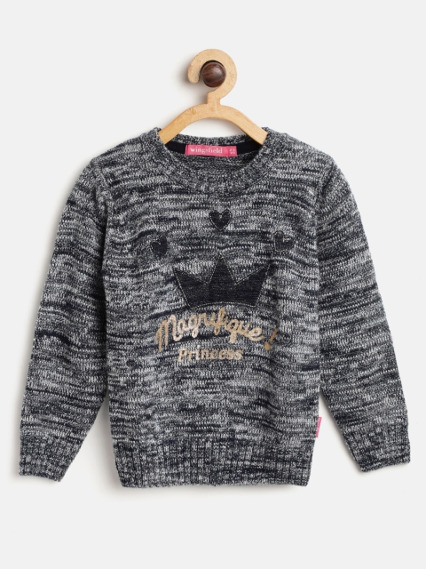 

Wingsfield Girls Black & White Self Design Sweater