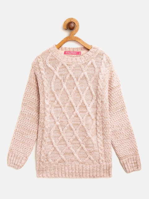 

Wingsfield Girls Pink & Beige Self Design Sweater