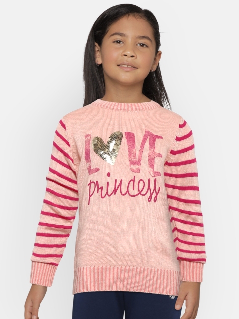 

Wingsfield Girls Peach-Coloured Printed Sweater