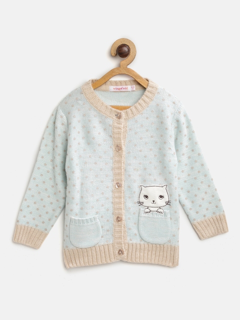 

Wingsfield Girls Blue & Beige Printed Cardigan