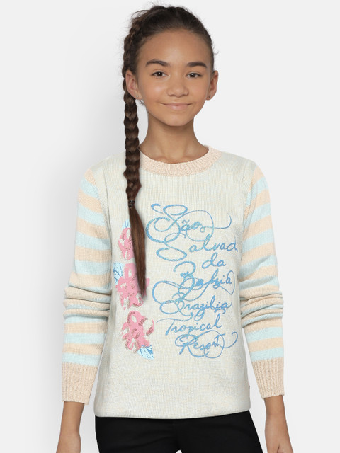 

Wingsfield Girls Blue & Beige Printed Sweater with Sequinned Detail