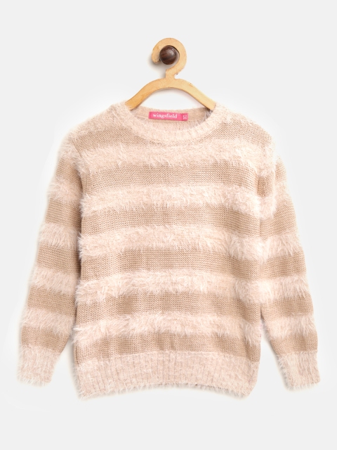

Wingsfield Girls Beige Self-Striped Sweater