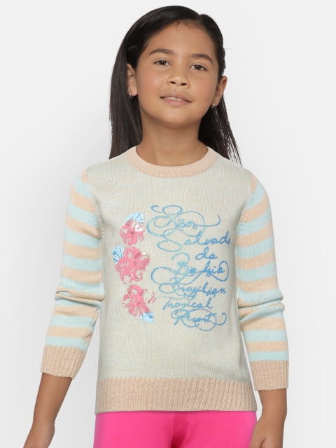 

Wingsfield Girls Beige & Blue Printed Sweater