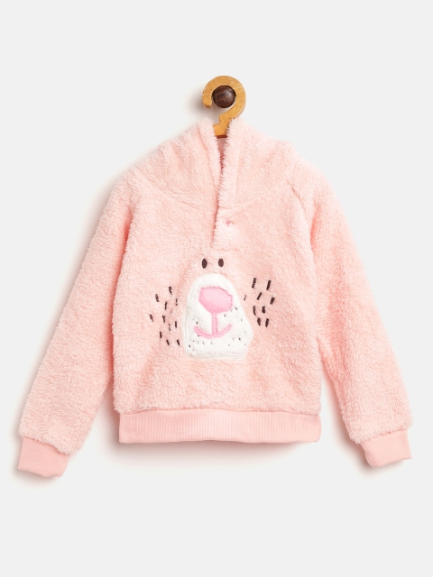 

Wingsfield Boys Peach-Coloured Faux Fur Hooded Sweatshirt with Applique Detail