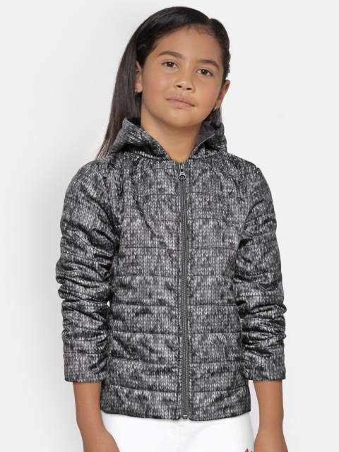 

Wingsfield Girls Charcoal Grey Printed Hooded Padded Jacket