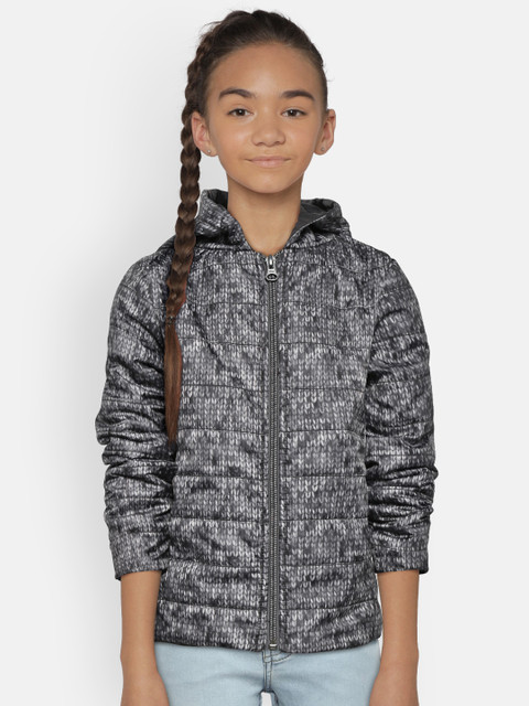 

Wingsfield Girls Charcoal Grey Printed Hooded Padded Jacket