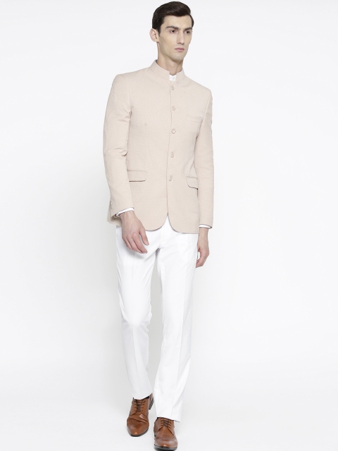 

SUITSMITH Men Beige & Off White Slim Fit Self Design Single-Breasted Bandhgala Suit