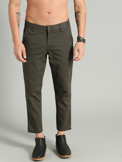 

Roadster Men Olive Green Slim Tapered Fit Solid Chinos