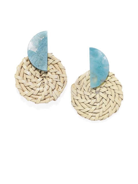 

Golden Peacock Blue Floral Drop Earrings