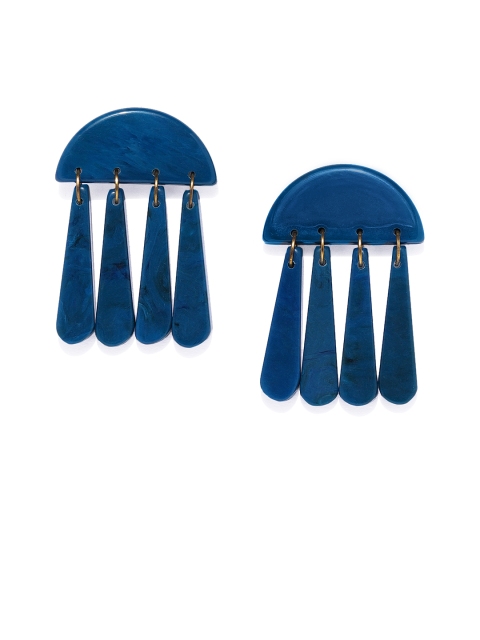 

Golden Peacock Blue Contemporary Drop Earrings