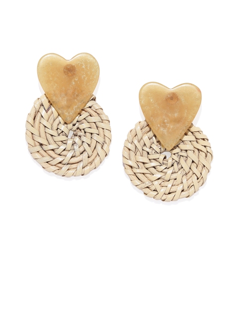 

Golden Peacock Mustard Yellow & Brown Heart-Shaped Drop Earrings